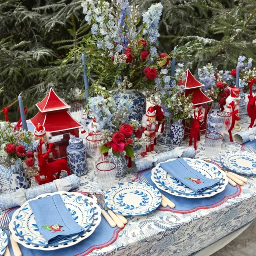 Napkins<Mrs. Alice Blue & Red Hand Embroidered Father Christmas Napkins (Set of 4)