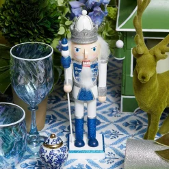 Christmas Decorations<Mrs. Alice Blue & White Glitter Nutcrackers (Pair)