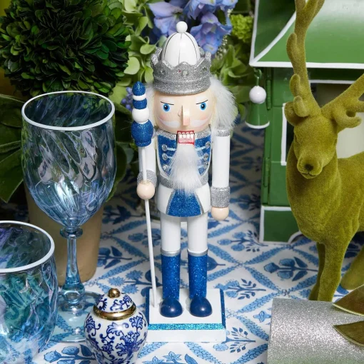 Christmas Decorations<Mrs. Alice Blue & White Glitter Nutcrackers (Pair)