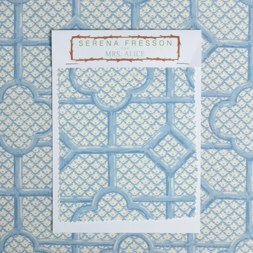 Serena Fresson Fabrics<Mrs. Alice Blue Bamboo Trellis Fabric