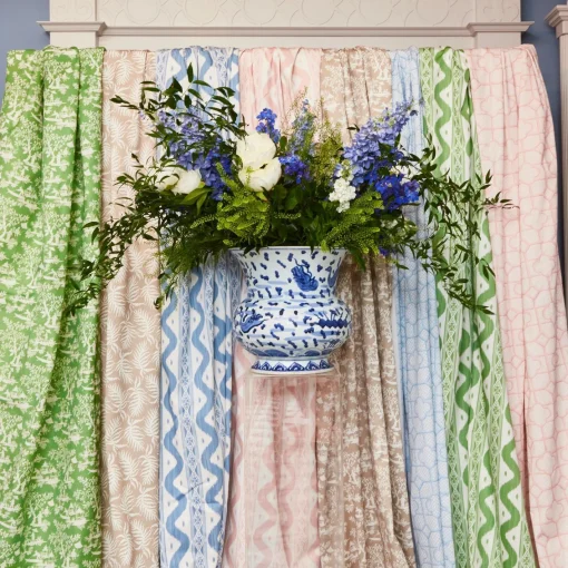 Serena Fresson Fabrics<Mrs. Alice Blue Bamboo Trellis Fabric
