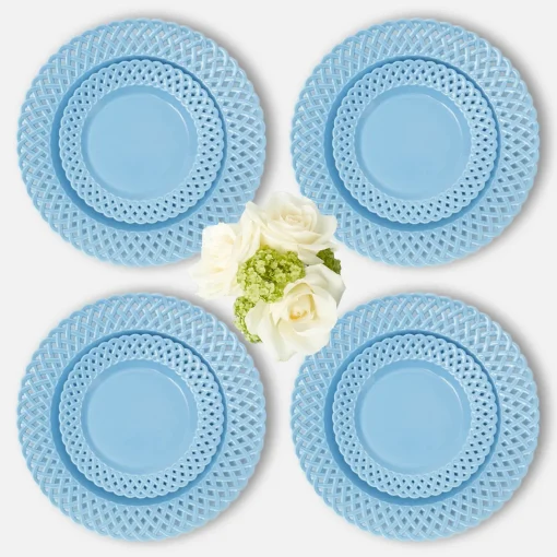 Summer Crockery | Crockery Sets<Mrs. Alice Blue Basketweave Dinner & Starter Plates (Set of 8)