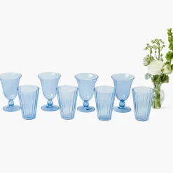 Glasses | Glassware Sets<Mrs. Alice Blue Fluted Glassware (Set of 8)
