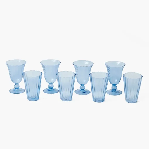 Glasses | Glassware Sets<Mrs. Alice Blue Fluted Glassware (Set of 8)