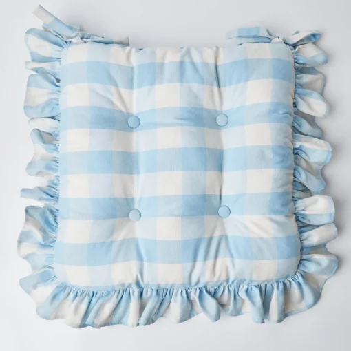 Cushions<Mrs. Alice Blue Gingham Ruffle Seat Pad Cushion
