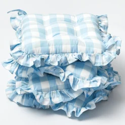 Cushions<Mrs. Alice Blue Gingham Ruffle Seat Pad Cushion (Set of 4)