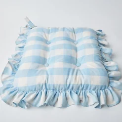 Cushions<Mrs. Alice Blue Gingham Ruffle Seat Pad Cushion