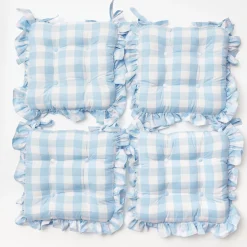 Cushions<Mrs. Alice Blue Gingham Ruffle Seat Pad Cushion (Set of 4)