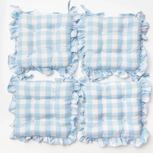 Cushions<Mrs. Alice Blue Gingham Ruffle Seat Pad Cushion (Set of 4)