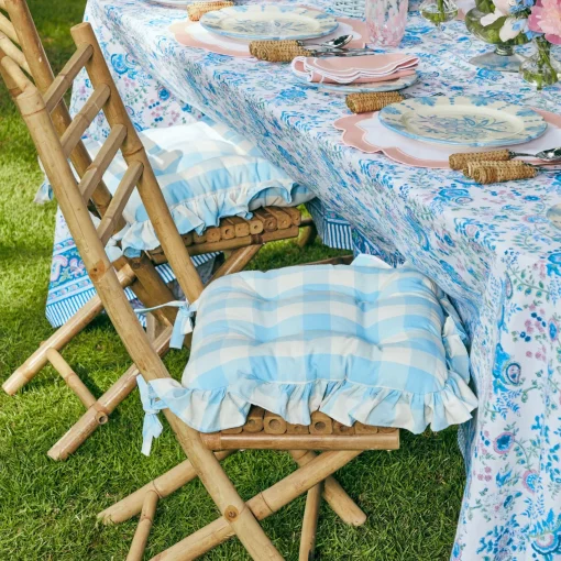 Cushions<Mrs. Alice Blue Gingham Ruffle Seat Pad Cushion