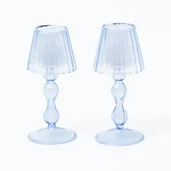 Summer Candleware | Candle Holders<Mrs. Alice Blue Glass Lantern Tea Light Holder (Pair) - 18 cm