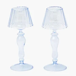 Summer Candleware | Candle Holders<Mrs. Alice Blue Glass Lantern Tea Light Holders (Pair) - 24cm