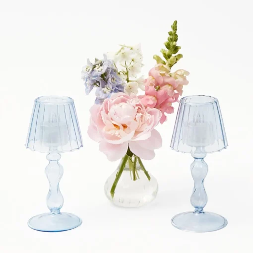Summer Candleware | Candle Holders<Mrs. Alice Blue Glass Lantern Tea Light Holder (Pair) - 18 cm