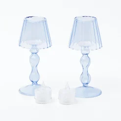 Summer Candleware | Candle Holders<Mrs. Alice Blue Glass Lantern Tea Light Holder (Pair) - 18 cm