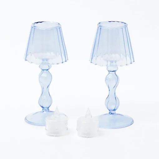 Summer Candleware | Candle Holders<Mrs. Alice Blue Glass Lantern Tea Light Holder (Pair) - 18 cm