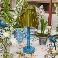 Rechargeable Table Lamps<Mrs. Alice Blue Leonora Lacquer Rechargeable Lamp with Olive Velvet Bow Shade (18cm)