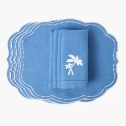 Summer Table Linen<Mrs. Alice Blue Linen Eloise Placemats & Palm Tree Napkins (Set of 4)