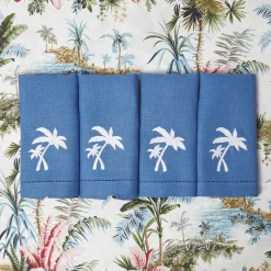 Summer Table Linen | Napkins<Mrs. Alice Blue Linen Palm Tree Napkins (Set of 4)