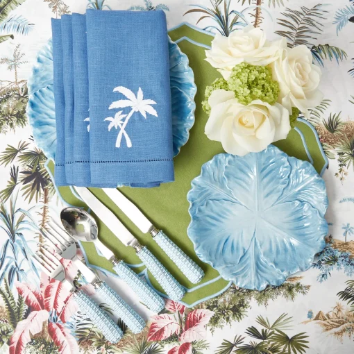 Summer Table Linen | Napkins<Mrs. Alice Blue Linen Palm Tree Napkins (Set of 4)