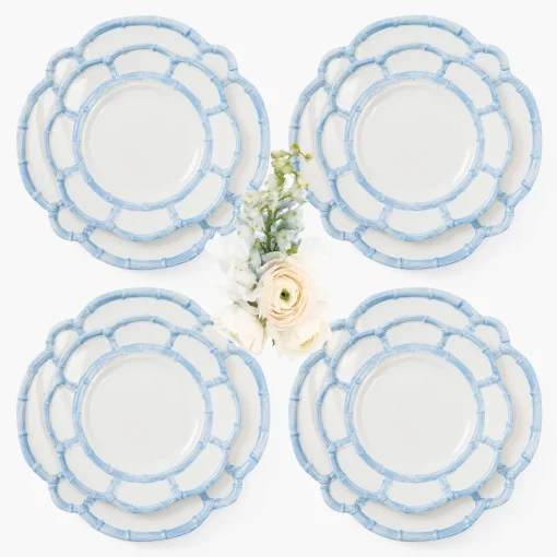 Crockery Sets<Mrs. Alice Blue Melamine Bamboo Dinner & Starter Plates (Set of 8)