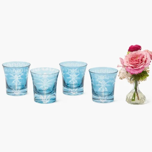 Summer Glassware | Glasses<Mrs. Alice Blue Palm Water Glasses (Set of 4)