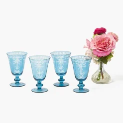 Summer Glassware | Glasses<Mrs. Alice Blue Palm Wine Glasses (Set of 4)