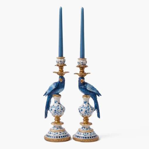Summer Candleware | Candle Holders<Mrs. Alice Blue Parrot Candle Holder (Pair)