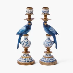 Summer Candleware | Candle Holders<Mrs. Alice Blue Parrot Candle Holder (Pair)