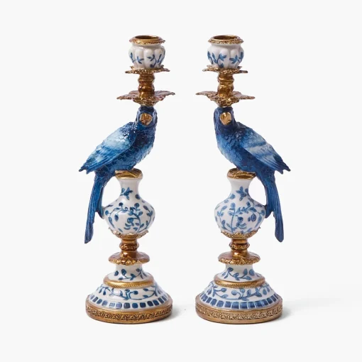 Summer Candleware | Candle Holders<Mrs. Alice Blue Parrot Candle Holder (Pair)
