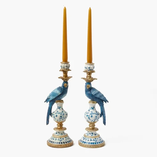 Summer Candleware | Candle Holders<Mrs. Alice Blue Parrot Candle Holder (Pair)