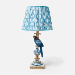 Corded Table Lamps | For Her<Mrs. Alice Blue Parrot Lamp with Blue Ikat Shade (30cm)