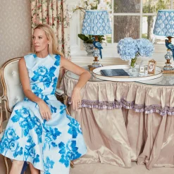 Corded Table Lamps | For Her<Mrs. Alice Blue Parrot Lamp with Blue Ikat Shade (30cm)