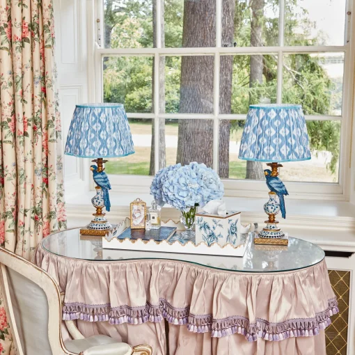 Corded Table Lamps | For Her<Mrs. Alice Blue Parrot Lamp with Blue Ikat Shade (30cm)