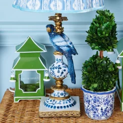 Corded Table Lamps | For Her<Mrs. Alice Blue Parrot Lamp with Blue Ikat Shade (30cm)