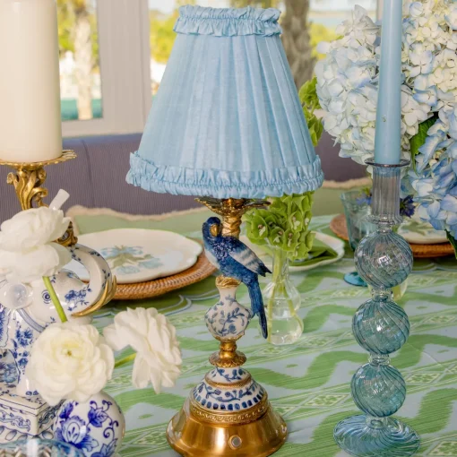 Rechargeable Table Lamps<Mrs. Alice Blue Parrot Rechargeable Lamp with Soft Blue Silk Frilled Shade (18cm)