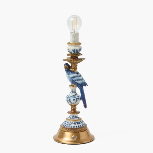 Rechargeable Table Lamps | Summer Lighting<Mrs. Alice Blue Parrot Rechargeable Lamp with Blue Lotus Deep Scallop Shade (18cm)