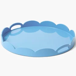 Trays | For Her<Mrs. Alice Blue Scalloped Lacquer Round Tray
