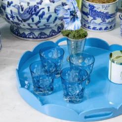 Trays | For Her<Mrs. Alice Blue Scalloped Lacquer Round Tray