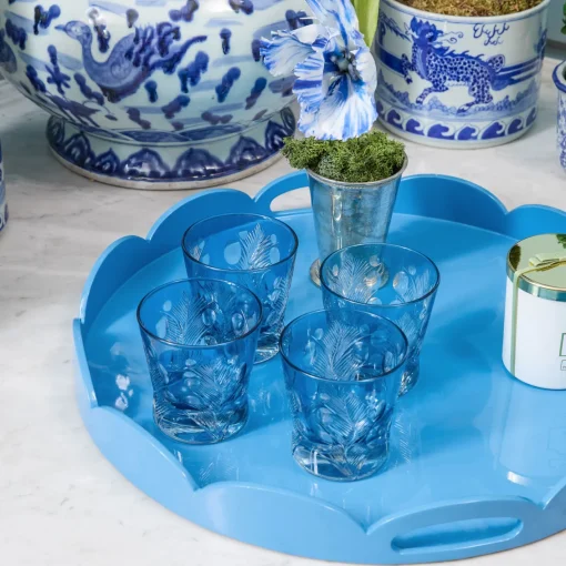 Trays | For Her<Mrs. Alice Blue Scalloped Lacquer Round Tray