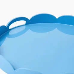 Trays | For Her<Mrs. Alice Blue Scalloped Lacquer Round Tray