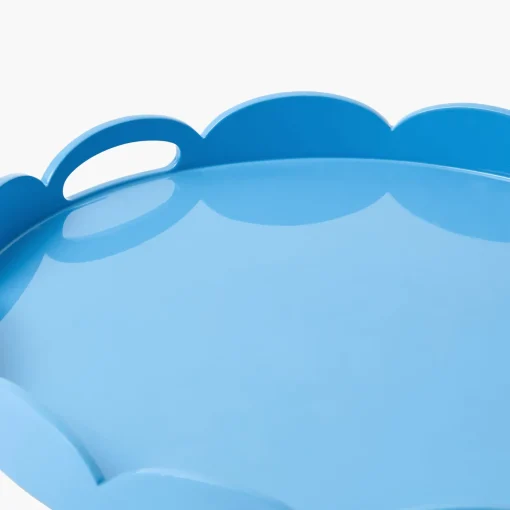 Trays | For Her<Mrs. Alice Blue Scalloped Lacquer Round Tray