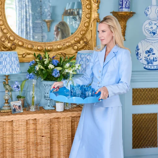 Trays | For Her<Mrs. Alice Blue Scalloped Lacquer Round Tray