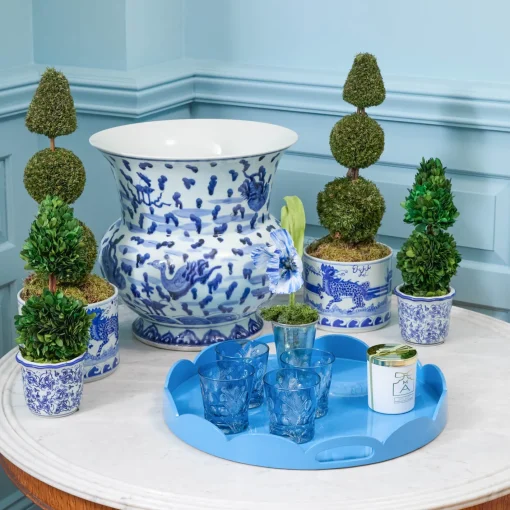 Trays | For Her<Mrs. Alice Blue Scalloped Lacquer Round Tray