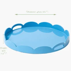 Trays | For Her<Mrs. Alice Blue Scalloped Lacquer Round Tray