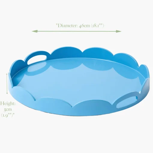 Trays | For Her<Mrs. Alice Blue Scalloped Lacquer Round Tray