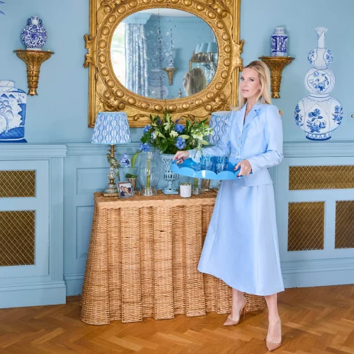 Trays | For Her<Mrs. Alice Blue Scalloped Lacquer Round Tray