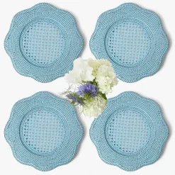 Summer Table Linen | Placemats<Mrs. Alice Blue Scalloped Rattan Charger Plates (Set of 4)