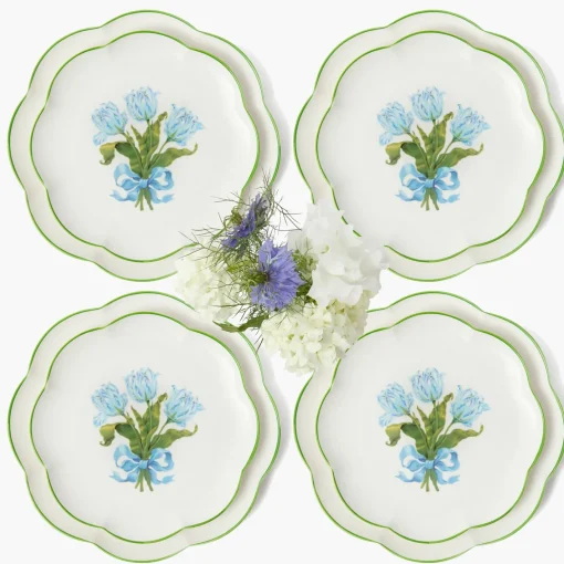 Summer Crockery | Crockery Sets<Mrs. Alice Blue Tulip Dinner & Starter Plates (Set of 8)