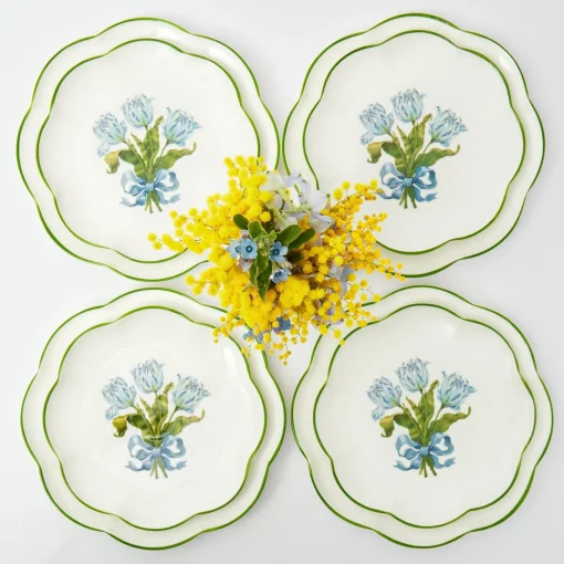 Summer Crockery | Crockery Sets<Mrs. Alice Blue Tulip Dinner & Starter Plates (Set of 8)