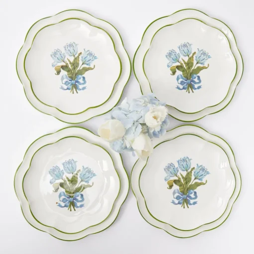 Summer Crockery | Crockery Sets<Mrs. Alice Blue Tulip Dinner & Starter Plates (Set of 8)